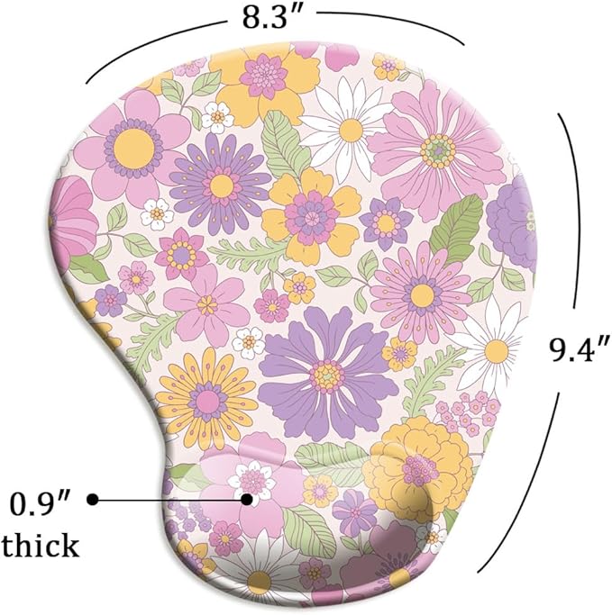 Ergonomic Mouse Pad with Wrist Support and Coaster,Mouse Pads with Non-Slip PU Base for Home Office Working Studying Easy Typing & Pain Relief Daisy Blossom