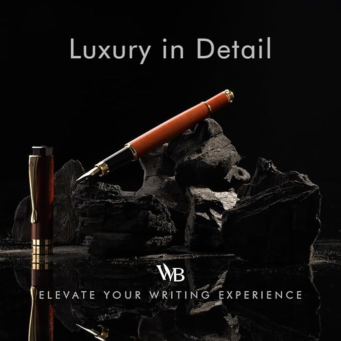 Wordsworth & Black Fountain Pen Set, Luxury Bamboo Wood - Fine Nib, Gift Case; Includes 6 Ink Cartridges, Ink Refill Converter -Journaling, Calligraphy; Drawing, Smooth Writing [Cherry Wood]