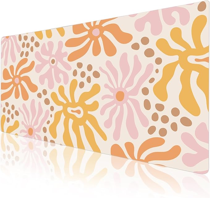 Colorful Star Large Mouse Pad, PU Leather Waterproof Desk Mat, Computer Gaming Mouse Pad, XXL Full Desk Mousepad Non Slip Desk Pad for School Office Home 31.5" x 15.7" - Wavy Flowers