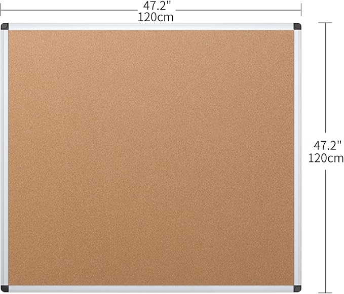 VIZ-PRO Cork Bulletin Board, 48 X 48 Inches, Wall-Mounted Corkboard with Silver Aluminium Frame for School, Office, and Home 4' X 4'