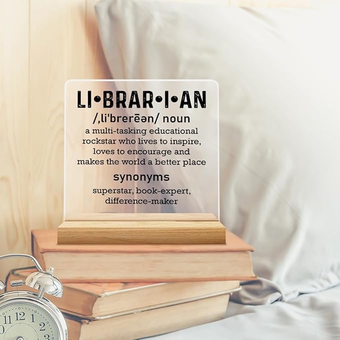 Librarian Gifts for Women Men, Birthday Gifts for Book Lover Bookworm, Librarian Definition Acrylic Desk Sign Decor