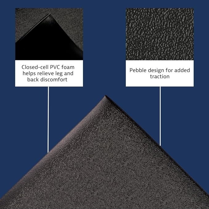 Notrax 411 Sof-Tred™ 3' x 5' x 9/16" Anti Fatigue Mat, Enhanced Slip Resistance with Beveled Edges and Pebbled Surface, Ideal for Industrial and Commercial Workplaces, Black, 411S0435BL