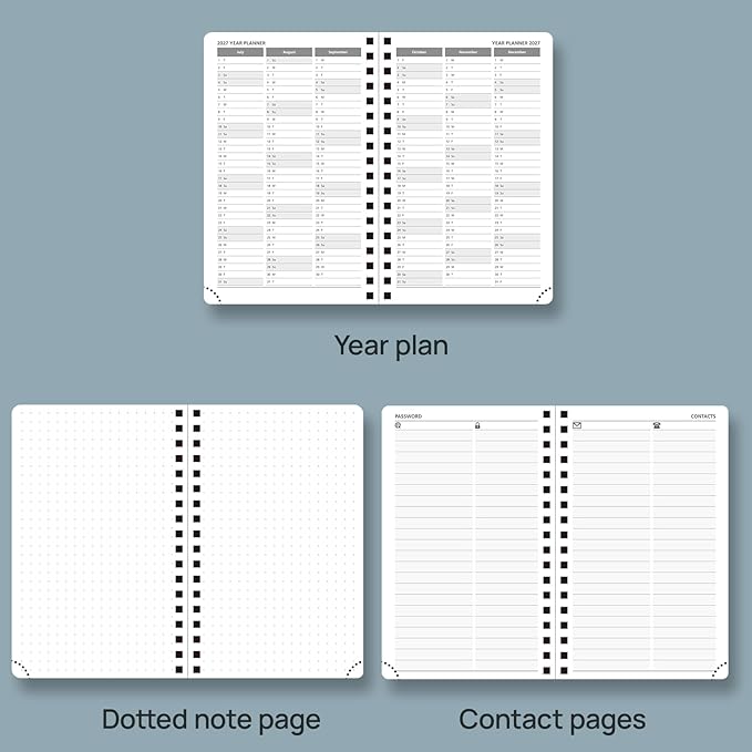 POPRUN 2026 Planner Weekly Notebook (Jan-Dec), Small Size 4''x 6.25'' - 2026 Pocket Calendar for Purse with Spiral Soft Cover, Plastic Ruler, Inner Pocket, 100 GSM - Claret