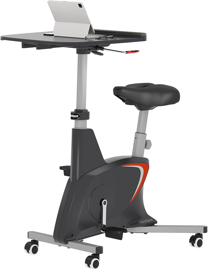 FLEXISPOT Small Standing Desk Adjustable Height Movable Rolling Desks for Teachers Laptop Desks Workstation with Integrated Pedal Exerciser Wide Seat, Desk for Home Office Corner Small Space, Black