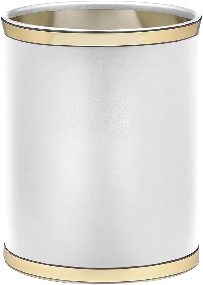 Kraftware 50274 Sophisticates W/Polished 14" Oval Waste Basket Wastebasket, White with Brass