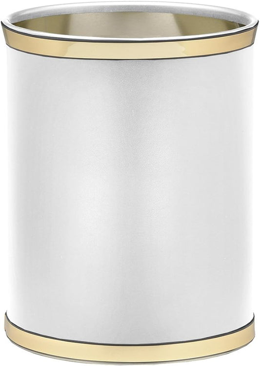 Kraftware 50274 Sophisticates W/Polished 14" Oval Waste Basket Wastebasket, White with Brass