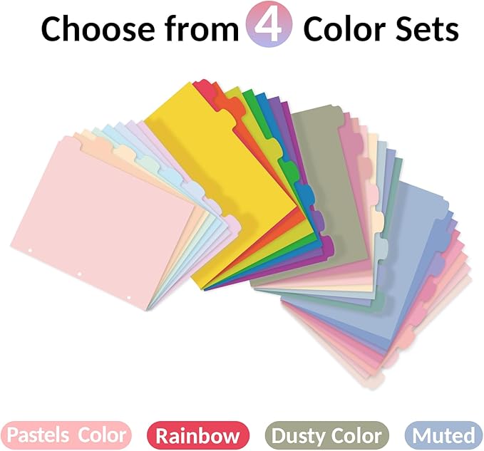 Sooez 8 Tabs Long-Lasting Plastic Write & Erase Large Tabs Dividers for 3 Ring Binder, Aesthetic Cute Pastels Binder Dividers for Student, Teacher, Office, Home Organizers, 12 Sets, Pastels Color