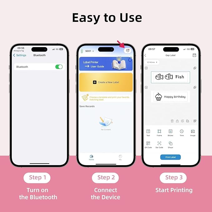 ORGSTA S001 Label Maker Machine with Tape, Portable Bluetooth Label Maker for Home and Office Organization, Thermal Label Printer Mini Sticker Maker with Multiple Templates, Pink
