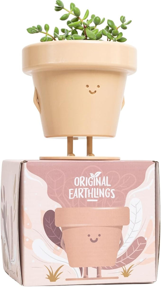 Original Earthlings Standing Pot - 3.5 Inch Cute Plant Pot - Plastic Funny Planter with Drainage - Unique Cactus Plant Lover Gift - Small Succulent Face Flower Pot - Cute Plant Gifts for Plant Lovers