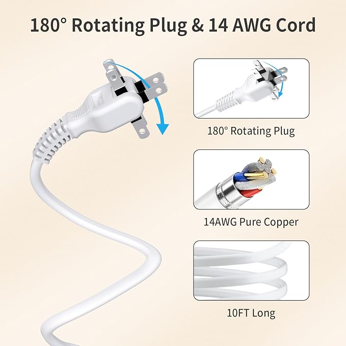 NTONPOWER 10FT Extension Cord with Surge Protector, 2 Prong to 3 Prong Adapter, 1875W Power Strip with 4 USB Ports (2 USB C), Wall Mount Flat Plug Extension Cord for Old House