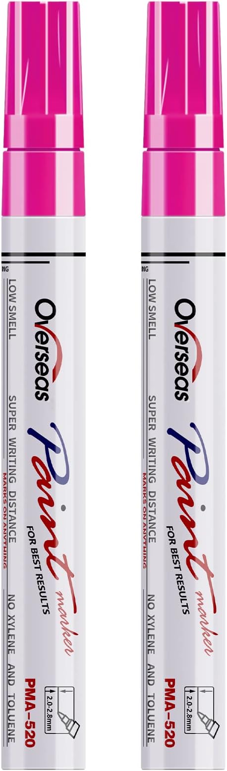 Overseas Permanent Paint Pens Pink Markers - 2 Pack Single color Oil Based Paint Markers, Medium Tip, Quick Drying and Waterproof Marker Pen for Metal, Rock Painting, Wood, Plastic, Canvas, Mugs