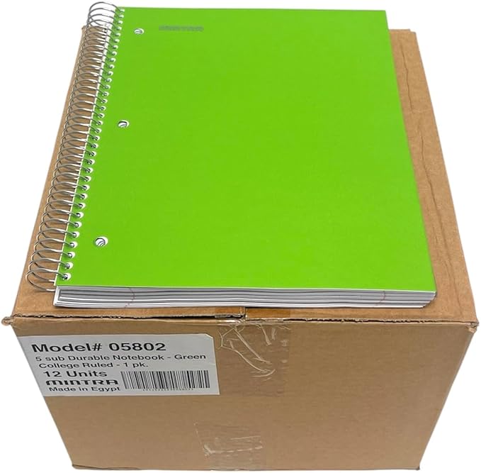 Mintra Office Durable Spiral Notebooks, 5 Subject (Green, College Ruled 12pk)