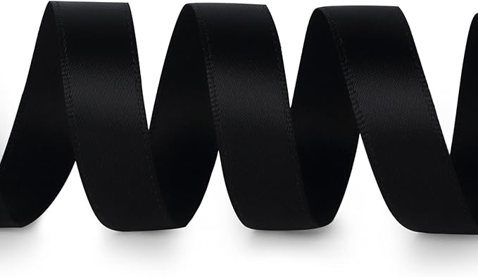 Ribbli Double Faced Black Satin Ribbon,1/2” x Continuous 25 Yards,Use for Bows Bouquet,Gift Wrapping,Floral Arrangement