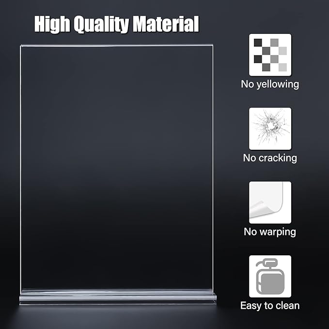 8.5 x 11 Acrylic Sign Holder 2 Pack, Vertical T Shape Clear Plastic Menu Holder, Unbreakable Table Sign Holder for Restaurant, Office, School, Store and Home Use