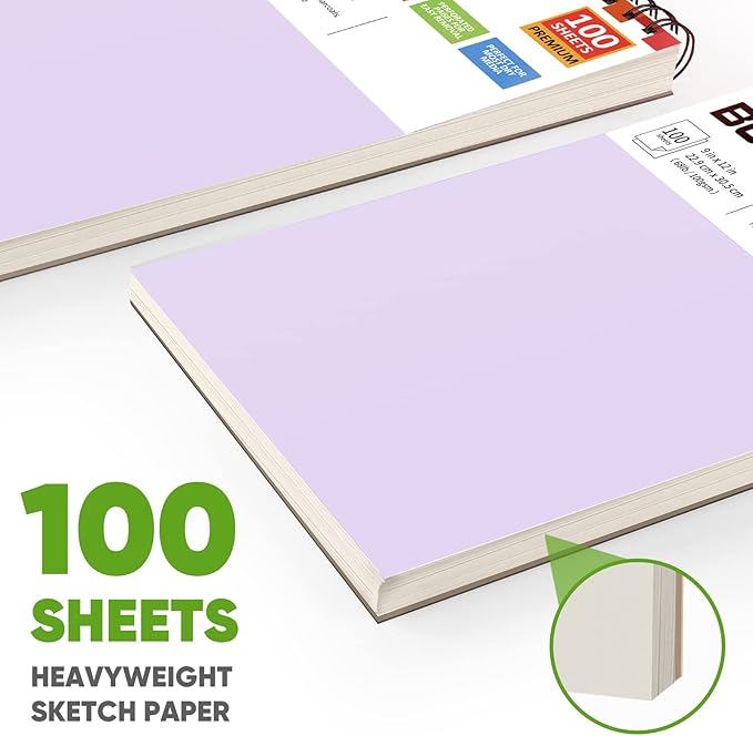 Soucolor 9" x 12" Sketch Book - 2 Packs, 100-Sheets Each (68lb/100gsm) Drawing Pad for Girls and Women - Christmas, Birthday, Thank You Gifts and Stocking Stuffers