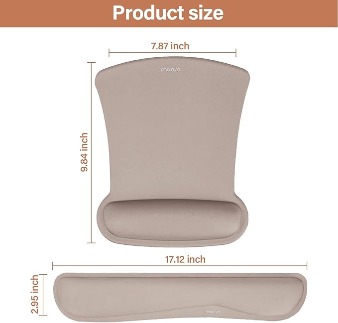 MOSISO Wrist Rest Support for Mouse Pad & Keyboard Set, Ergonomic Mousepad Non-Slip Base Home/Office Pain Relief & Easy Typing Cushion with Neoprene Cloth & Raised Memory Foam, Taupe Brown