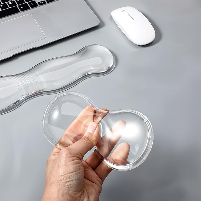 Gel Wrist Rest for Keyboard Clear Anti-Slip Mouse Pad Cute Ergonomic White Silicone Computer Wrist Rest Set for Keyboard Relieve Office Typing or Gaming Wrists Pain