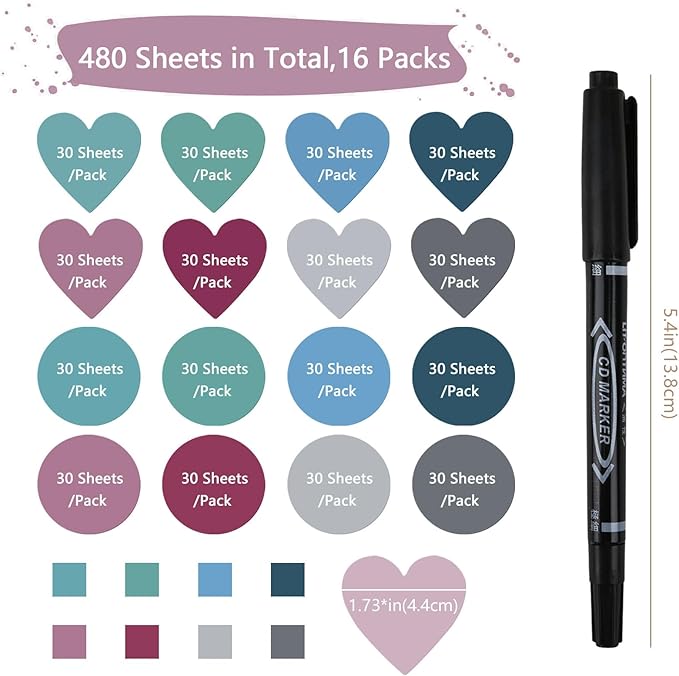 Transparent Sticky Notes, Hommie 480Pcs Morandi Cute Round & Heart Clear Sticky Tabs, Translucent Book Markers Page Flags Stickers, Bible Journaling Accessories Aesthetic Office School Study