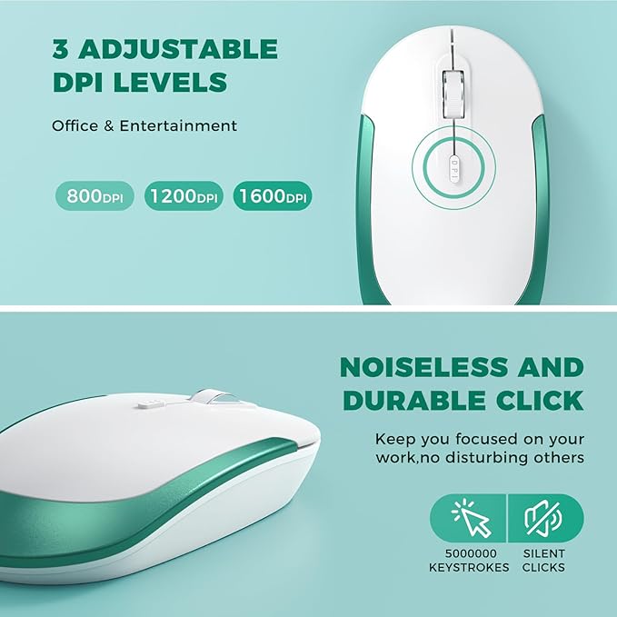 Wireless Keyboard and Mouse, Vssoplor 2.4GHz Rechargeable Compact Quiet Full-Size Keyboard and Mouse Combo with Nano USB Receiver for Windows, Laptop, PC, Notebook-Blackish Green