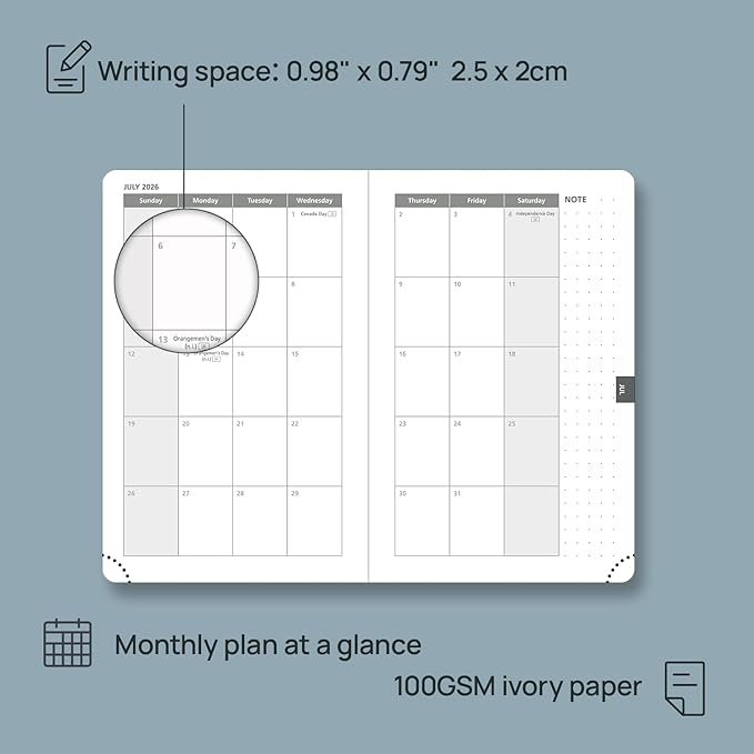 POPRUN 2026 Weekly & Monthly Planner Calendar,Pocket 4'' x 6.25'', Horizontal Layout with Lined Sections, Jan. 2026 - Dec. 2026, Leather Hardcover, 100GSM Paper, Inner Pocket - Lavender