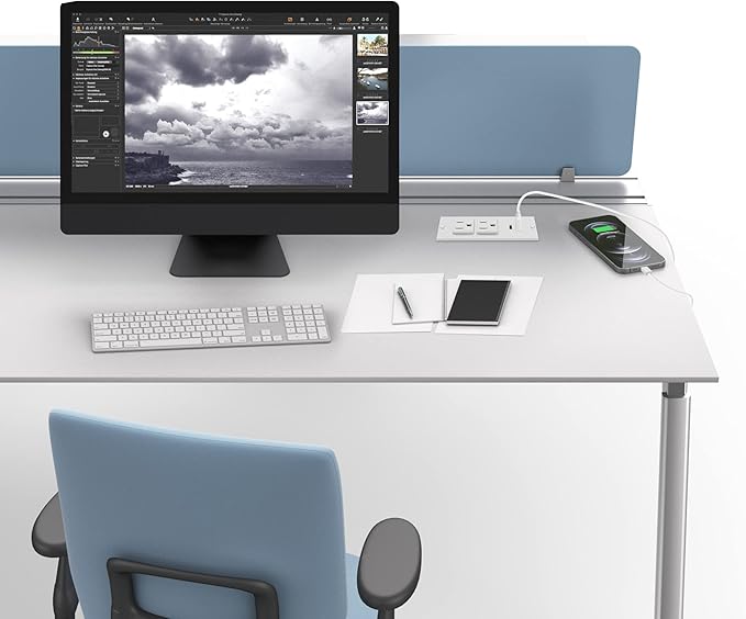 Conference Recessed Power Strip Socket 6.56Ft Cord,Desktop Power Grommet Power Strip with 2-Outlet & 2 USB Ports,Furniture Flush Mount Charging Station,Desk Outlet for Side Table or End Table(White)