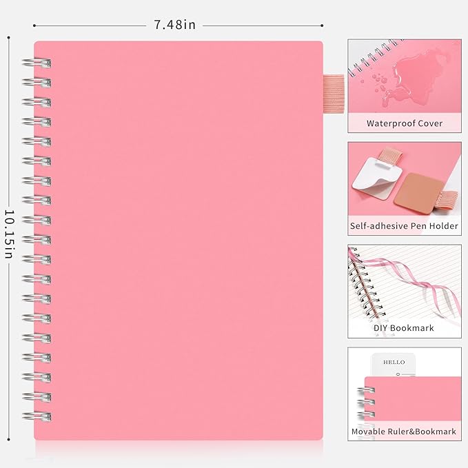 AHGXG Spiral Notebook College Ruled - Large Spiral Journal Notebook B5 7.48" × 10.15", 300 Pages, 100GSM Thick Paper, Plastic Hardcover, for Work Office School Writing Notes,Pink
