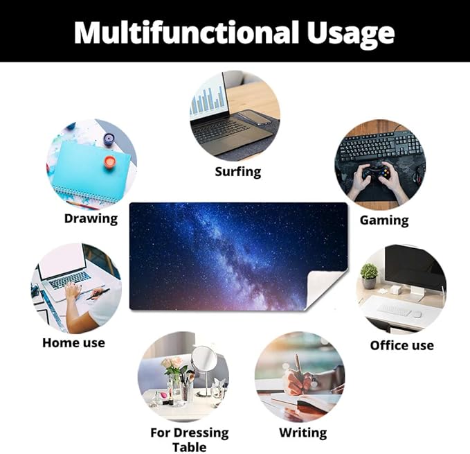 QIYI Desk Pad, Galaxy PU Leather Desk Blotter Protector, Waterproof Computer Desk Mat, Keyboard Mouse Pads, Non Slip Base Home & Office Accessories, Extended Large Size 31.5" x 15.7" - Starry Sky