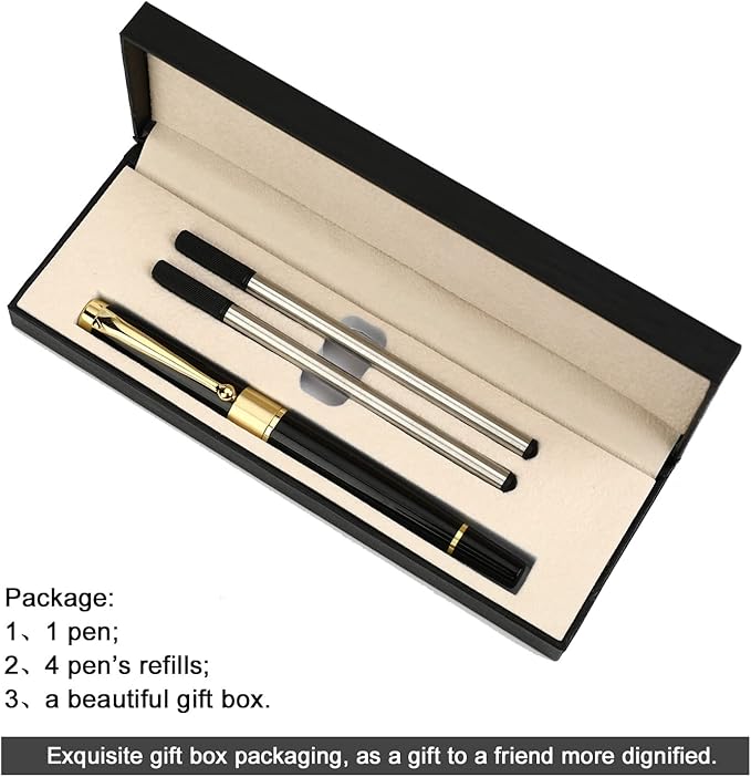 YIVONKA Ballpoint Pen Black Refill,Luxury Ballpoint Line width 0.5mm,Best Ball Pen Gift Set for Men & Women Professional Executive,Office,Nice BallPens Classy Gift Box (Black)
