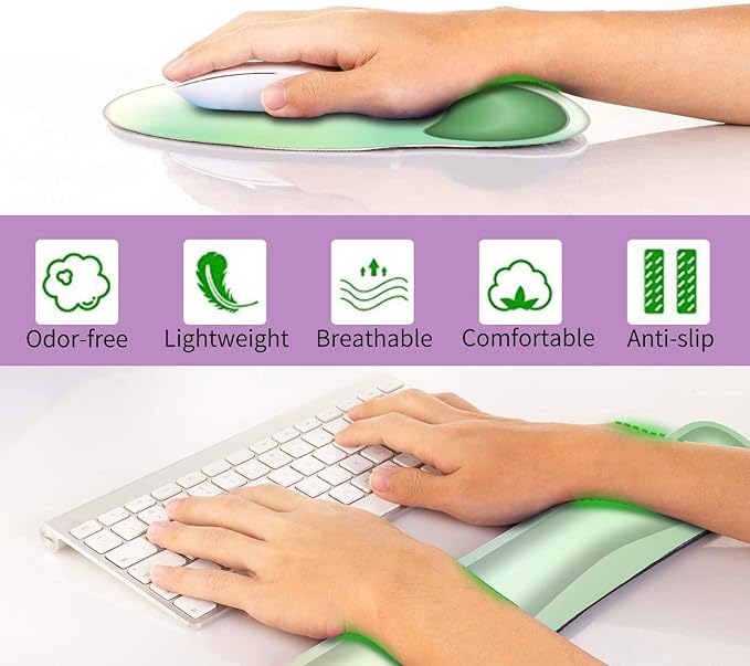 Ergonomic Keyboard Mouse Pad Wrist Rest Support Set for Laptop/Computer/Desktop,Memory Foam Hand Rest Wrist Cushion for Gaming/Office,Lightweight Comfortable & Pain Relief (Yellow Green)