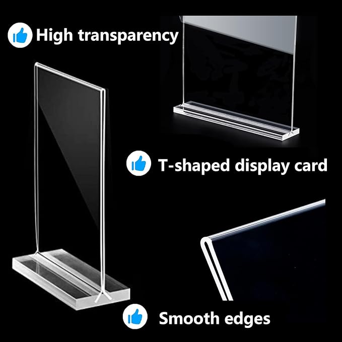 Acrylic Sign Holder Double Stands Ad Frames Clear Flyer Display Stand for Office Home Restaurant, Display Sign Stand for Store Sign Holders, Vendor Booth Display Items Vertical (4 Pack-5" X 7"Inch-Vertical(T-Shape))