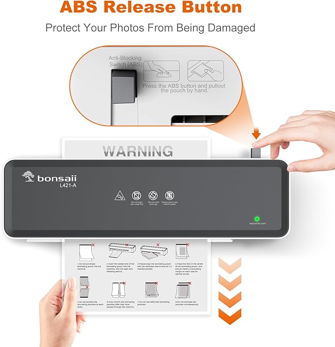 Bonsaii Laminator Machine with 5 Laminating Sheets, 9 Inch Thermal Laminating Machine for Doc/Posters/Photos, Compact Laminator for Home Office School, L421-Grey