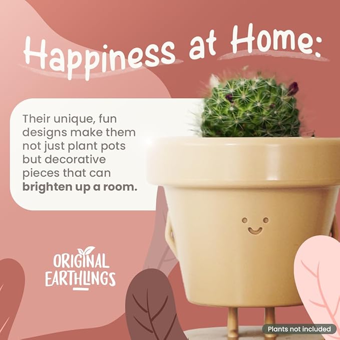 Original Earthlings Standing Pot - 3.5 Inch Cute Plant Pot - Plastic Funny Planter with Drainage - Unique Cactus Plant Lover Gift - Small Succulent Face Flower Pot - Cute Plant Gifts for Plant Lovers