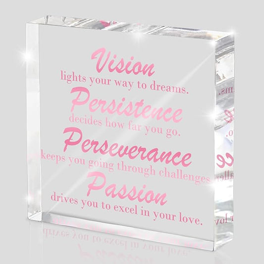 Pink Desk Decor, Inspirational Motivational Gifts, 4x4 Inch Acrylic, Female Home Office Motivational Decor, Girls Dorm Must-Have, Positive Affirmation Gift for Women