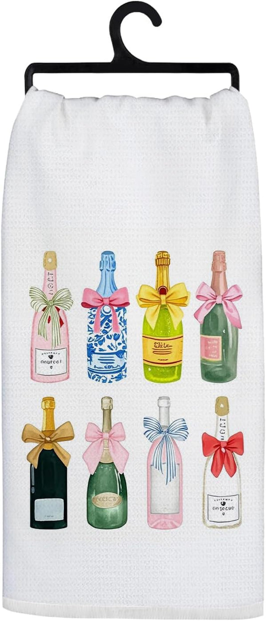 Bar Kitchen Towels, Bartender Gifts Dish Tea Bar Towels for Kitchen Bartender Home Bar Cart Decor, Colorful Coquette Bow Champagne Decorative Hand Towels, 16x24 Inch
