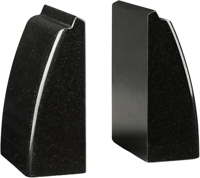 Koville Granite Bookends for Shelves, 10Lbs Large Bookends for Heavy Books, Non-Slip Heavy Duty Book Stopper for CD/Movies, Aesthetic Decorative Book Ends for Bookshelf Table Home Office(Black)