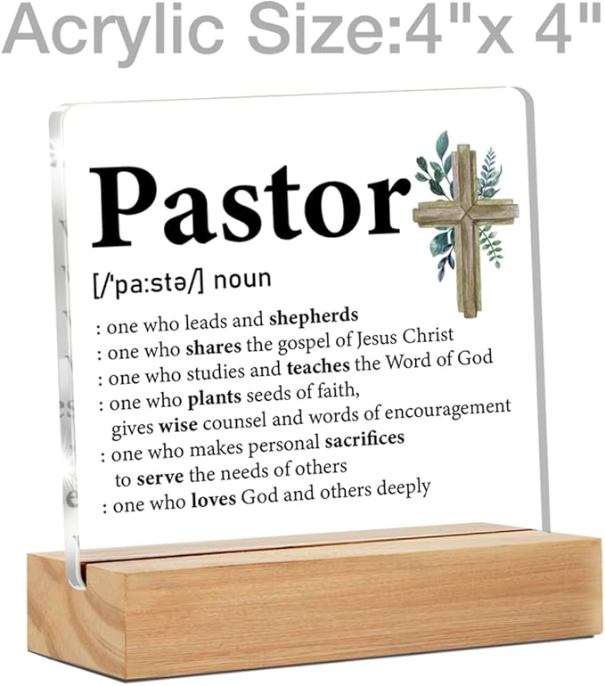 Pastor Definition Clear Desk Decorative Sign - Gift for Preacher, Church Leader - Thank You Home Acrylic Decor