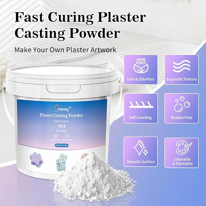Plaster Casting Powder 5000G/176 OZ, Water Activated Fast Curing Plaster Casting Powder, 20-30 Minutes Demold, Beginners Friendly Casting Powder Kit for Resin Molds, Crafts & DIY Art