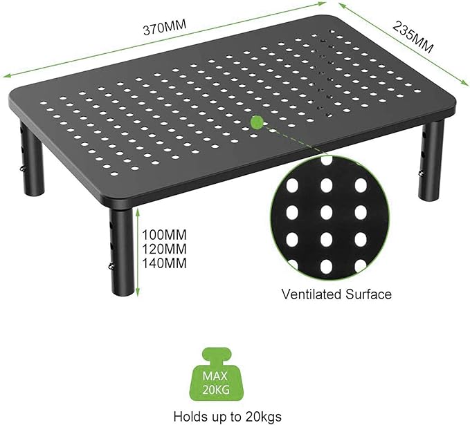 Bracwiser Monitor Stand Riser,3 Level Height Adjustable Desktop monitor stand for Computer, Laptop, Printer, Notebook with Vented Metal Platform 370X235MM 2 Packs,Black