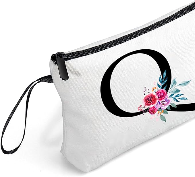 Initial Makeup Cosmetic Bag With Mirror Personalized Gifts Presents for Women Friends Mom Women Birthday Gift Ideas,(Q)