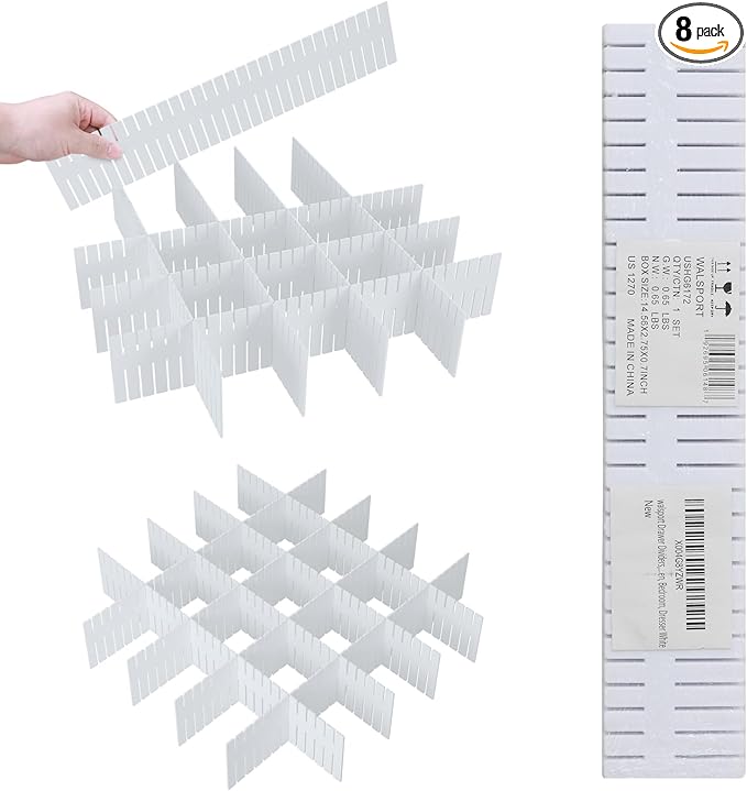 ALBAD Plastic Drawer Dividers Adjustable Drawer Organizer Dividers Separator for Tidying Clutter/Cutlery/Underwear/Socks/Clothes/Dresses/Boxes/Bins in Kitchen Bathroom Bedroom Office (8)