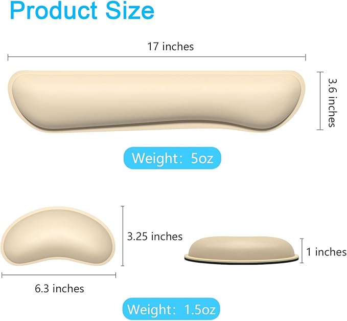 Dapesuom Keyboard Wrist Rest Set, Cute PU Leather Wrist Cushion for Computer Keyboard and Mousepad, Memory Foam Mouse Pad Rests Support with Non-Slip Base for Typing Pain Relief Laptop, Colonial White