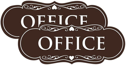 All Quality Designer Office Sign | Easy Installation - Dark Brown - Small (2 Pack)