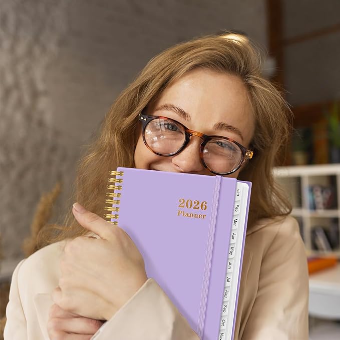 2026 Planner - Weekly and Monthly Calendar Planner from Jan 2026 - Dec 2026, Planner 2026 Spiral Bound with 12 Monthly Tabs, Inner Pocket, Perfect for School Office Supplies, 6.4" x 8.5", Purple