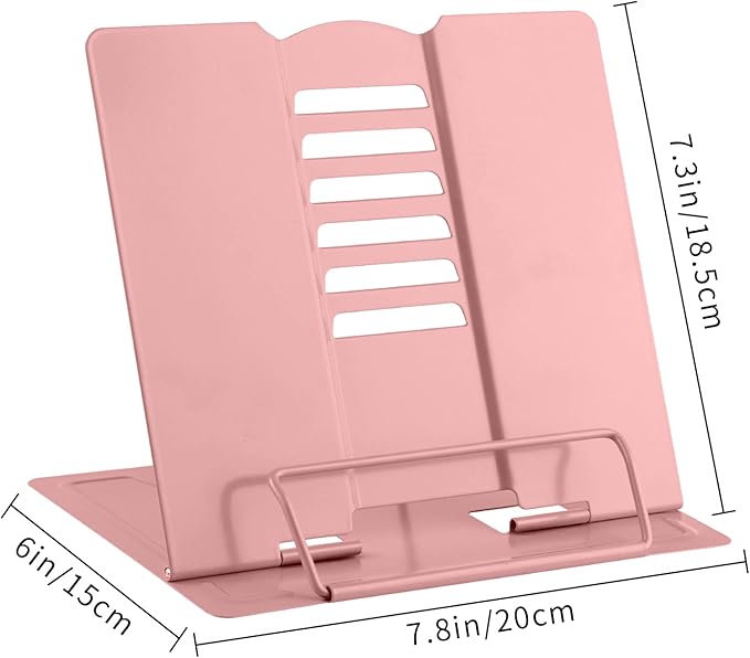 MSDADA Desk Book Stand Holder for Reading, Adjustable Cookbook Stand,Metal Reading Stand for Textbooks Recipes Music Books Tablet, Gifts for Kids Girls 8-12 (Morandi Pink)
