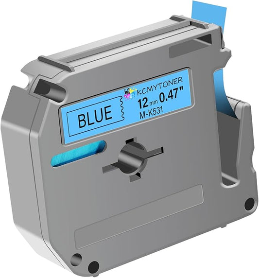 Compatible for Brother P-Touch M Tape M-K531 MK531 M531 MK-531 Black on Blue Label Tape 0.47" (12mm) x 26.2ft for PT-90 PT-M95 PT-70 PT-70BM PT-85 PT-80 PT-45 PT-65 Label Makers, 1 Pack