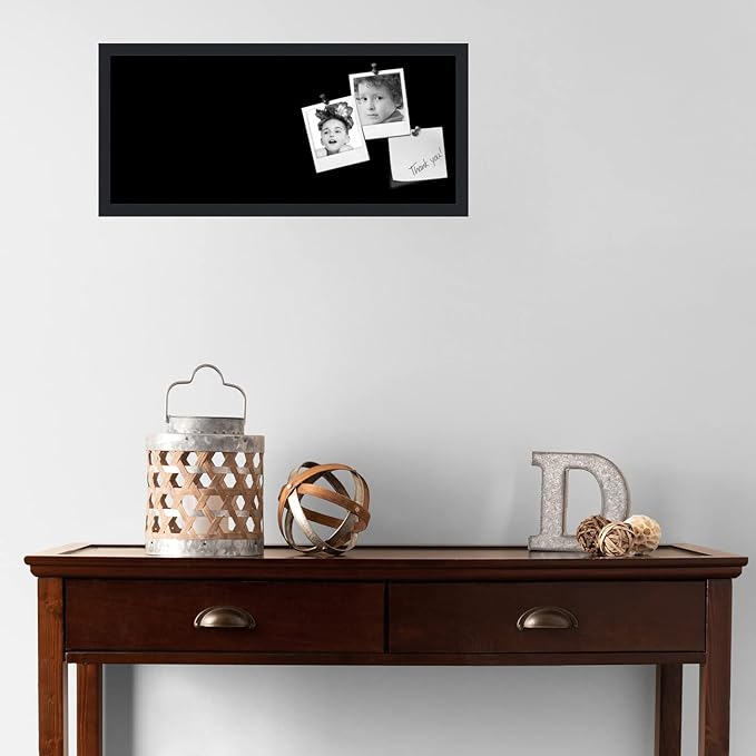 PinPix 28x12 Inch Cork Bulletin Board. This Decorative Framed Pin Board Comes with Solid Black Design and a Satin Black Frame. Ideal for Home Office Decor or Message Board (PinPix-622)