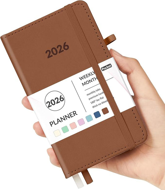 Forvencer Pocket Planner 2026, Weekly Monthly Planners with Month Tabs for Purse, 3.5" x 6", Jan 2026-Dec 2026, Cute Small Daily Academic Calendar, Elastic Band, Hardcover Agenda for Women, Teacher