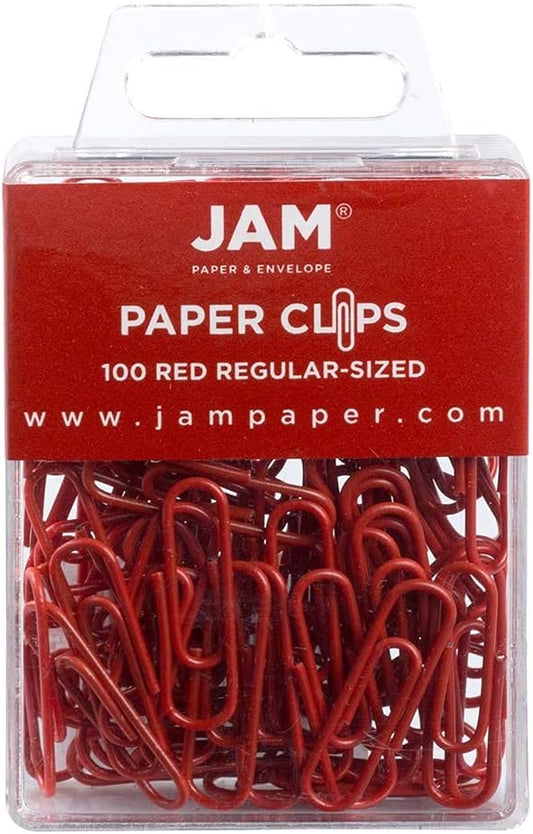 JAM PAPER Colorful Standard Paper Clips - Regular 1 Inch - Red Paperclips - 100/Pack