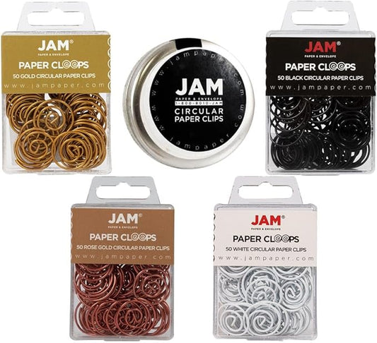 JAM PAPER Circular Paper Clips - Round Paperclips - Business Assortment - 250/Pack