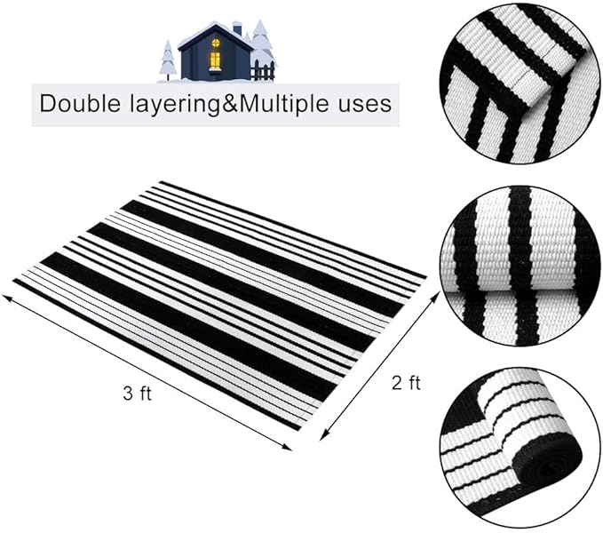 OJIA Christmas Front Door Mat 24"x35" Black and White Front Door Rug Washable Entryway Rug Cotton Handwoven Holiday Indoor Outdoor Doormat Small Area Rugs for Porch/Home Entrance Decor